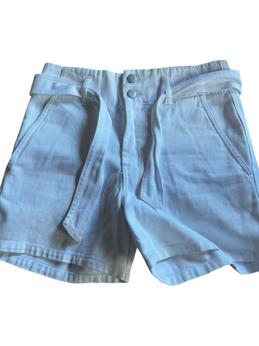 Women’s White High-Waist Tie-Belt Jean Shorts